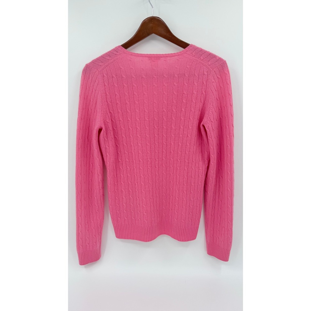 J.Crew Womens Pink 100% Cashmere Cable Knit V-Neck Sweater Medium - Picture 2 of 8